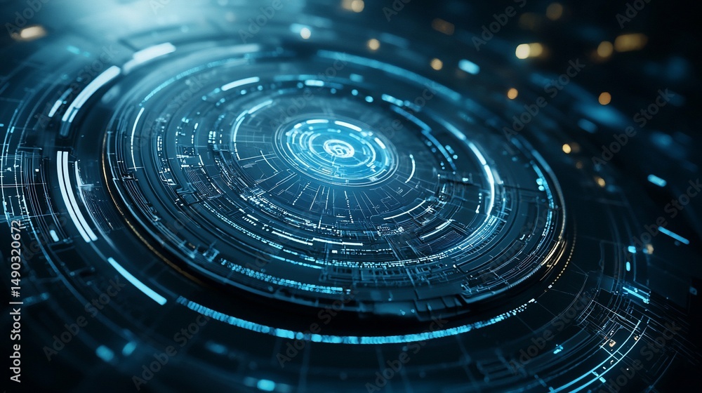 Poster futuristic technology interface: cybernetic digital pattern visualization