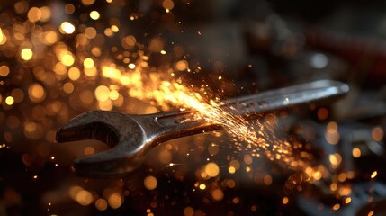 Obraz premium Metal wrench with sparks
