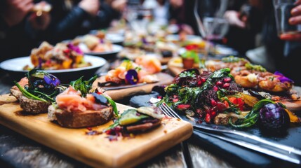 Culinary delight showcase outdoor dining event gourmet food display festive atmosphere close-up view gastronomic experience