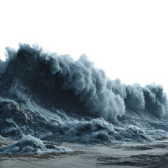 Dramatic ocean waves crashing on rocky shore.