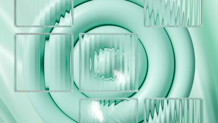 Green mint geometric shapes and reeded glass background