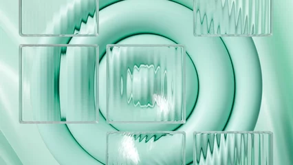 Green mint geometric shapes and reeded glass background © Frostroomhead