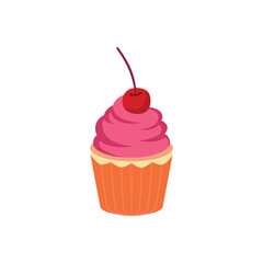 A Delightful Pink Frosted Cupcake Topped with a Red Cherry