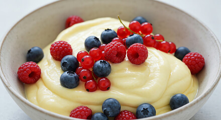 Creamy dessert with berries