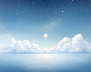 Night Sea with Moonlit Cloudscape.