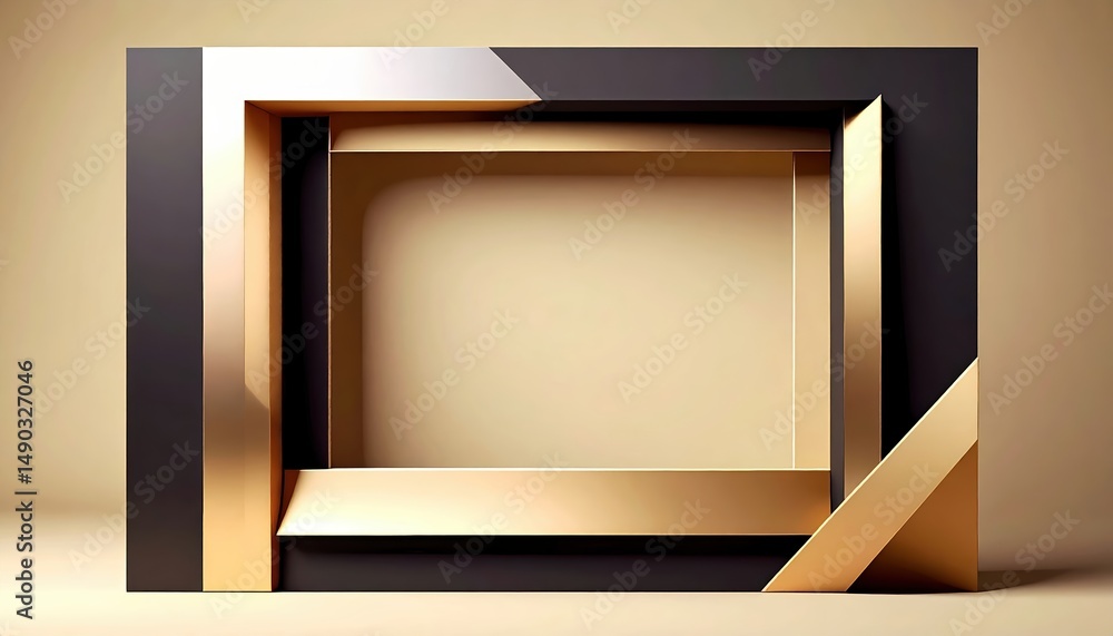 Poster elegant gold and black square frame with subtle shadow effect on a plain background