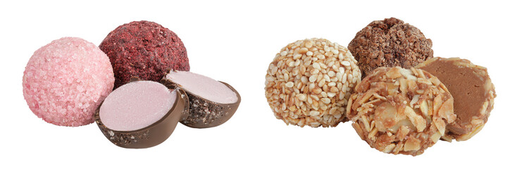 A variety of different truffles Isolated on a white background