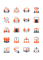 set of meeting icons, conference, interview