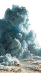 Majestic blue clouds rise dramatically on horizon.