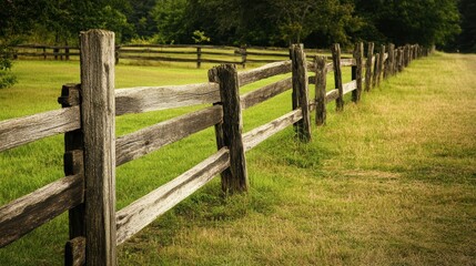 Fototapeta premium weathered wood ranch fence in the country