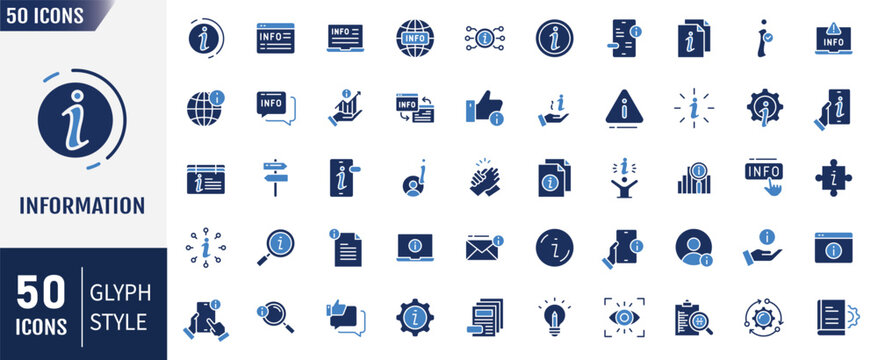 Information flat icon set. Containing Help, info, question and more. Vector illustration