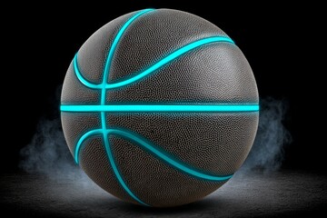 Futuristic glowing basketball with neon blue accents on dark background