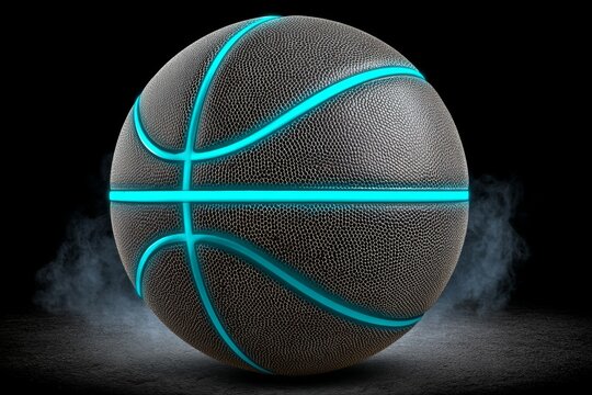 Futuristic glowing basketball with neon blue accents on dark background
