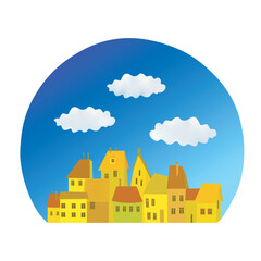Old town by day. Vector color image.