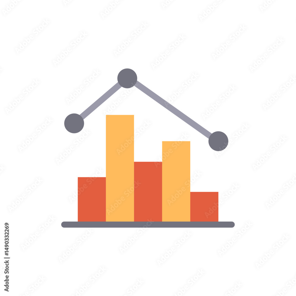 Poster stylized data visualization with vertical bars and dynamic trend line representation