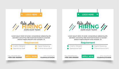 We are hiring job vacancy social media post banner join our team, social media post template, square web banner template design.