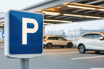 Modern parking area sign illuminated at night, showcasing a sleek design in a contemporary urban setting.