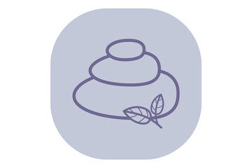 Icon of stack of smooth stones accompanied by leaves, symbolizing tranquility and balance in wellness setting. Healing and relaxation concept