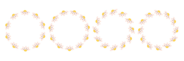 Floral simple circle frame. Hand drawn botanical round border, floral wreath, laurel. Design for invitation, card, banner, logo. Vector illustration in flat style