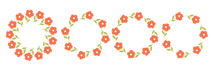 Floral simple circle frame. Hand drawn botanical round border, floral wreath, laurel. Design for invitation, card, banner, logo. Vector illustration in flat style