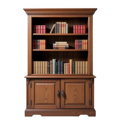 Elegant wooden bookshelf with neatly arranged colorful books