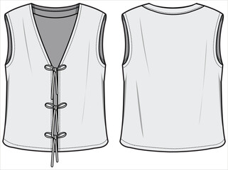 Sleeveless Top with Front Knot Tie Fashion Flat Sketch Vector Illustration, CAD, Technical Drawing, Flat Drawing, Template, Mockup.