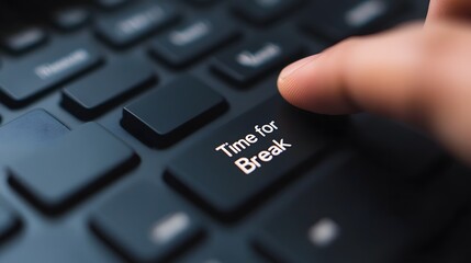 Finger pressing Time for Break key on a keyboard