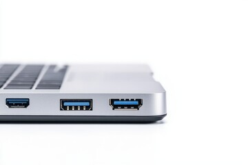 Close-up view of a USB device interface, showcasing intricate details and design features.