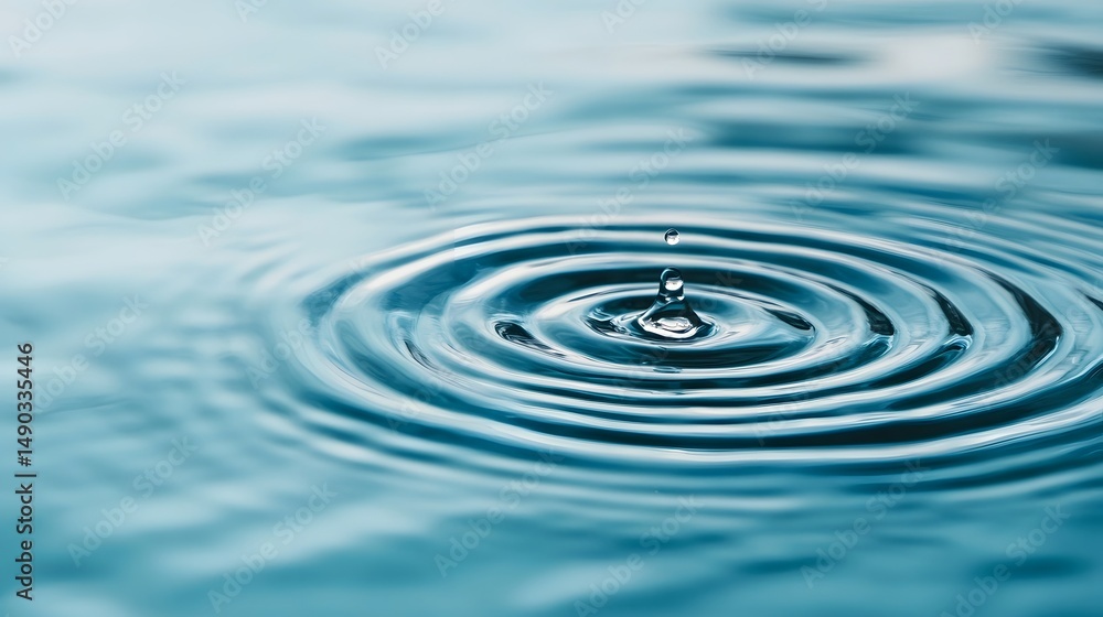 Poster mesmerizing water droplet creating ripples on a calm surface