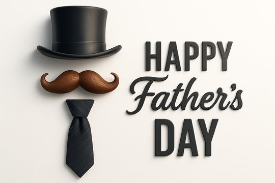 Happy fathers day greeting card design with top hat mustache and tie