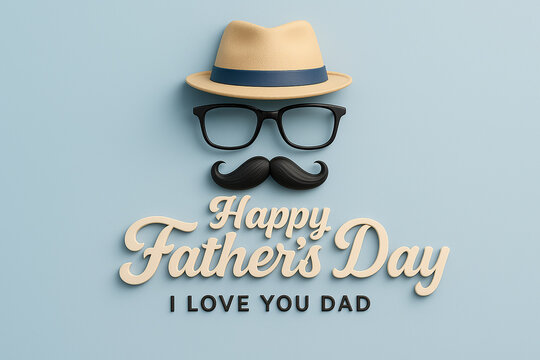 Happy fathers day message with hat glasses and mustache