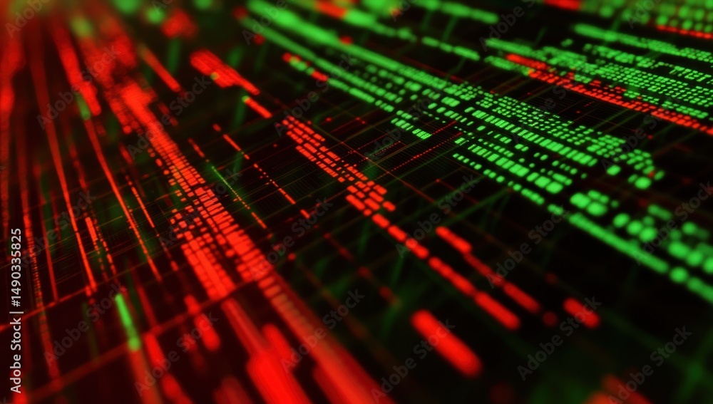 Poster abstract digital matrix: red and green code stream