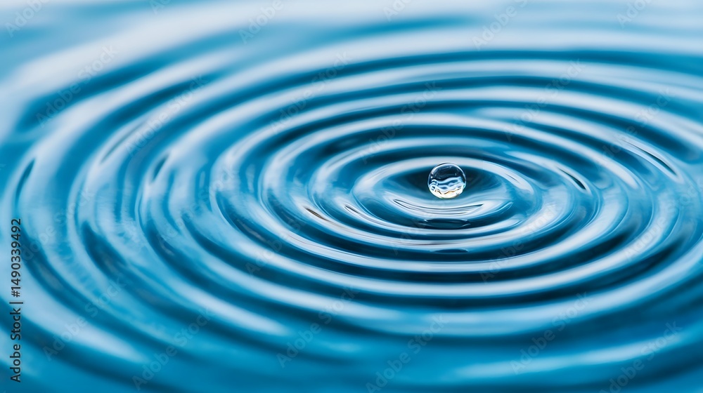Poster tranquil water ripple with a single droplet creating concentric waves