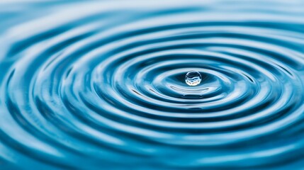 Tranquil water ripple with a single droplet creating concentric waves