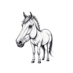 Fototapeta premium the image presents a stylized depiction of an equine figure in a monochromatic palette. the creature is presented in a standing pose, showcasing its full form against a stark, undetailed backdrop