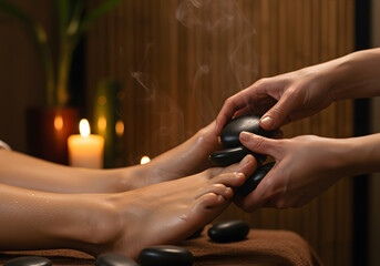 Foot massage with heated stones