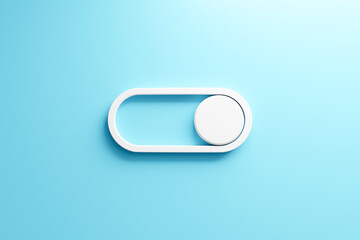A simple white toggle switch on blue background, representing settings, control, and modern design aesthetics. 3D render
