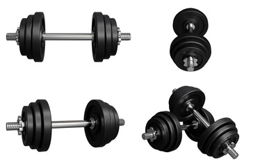 Set of iron dumbbell isolated on white background, representing the weight training and exercise concept. 3d render.
