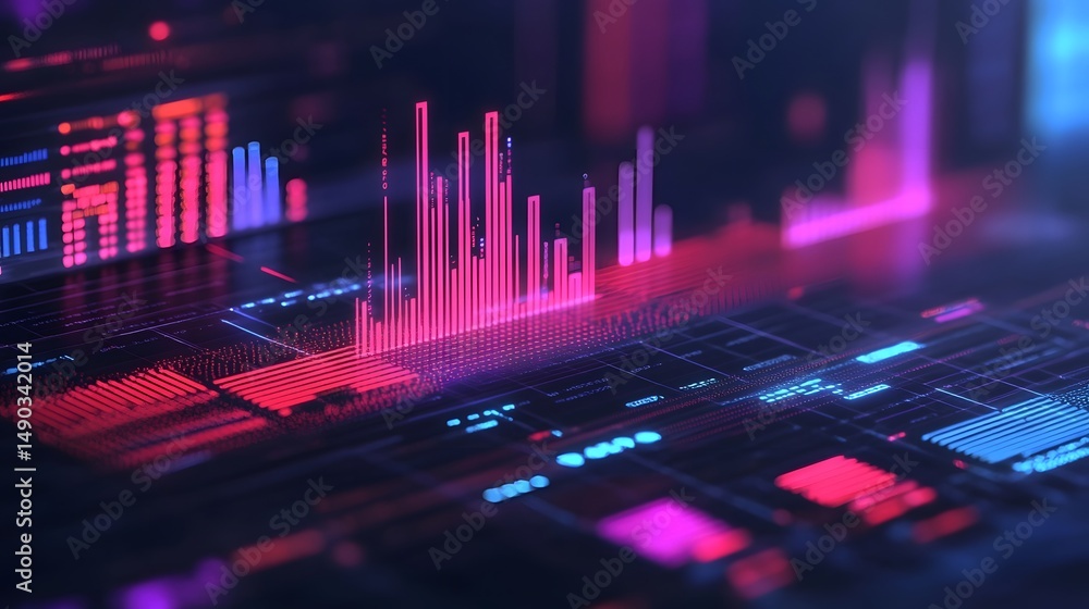 Poster futuristic digital workspace with holographic data analytics