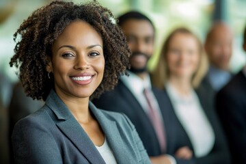 Confident Black woman leading a diverse team.