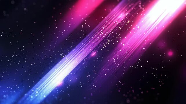 Cosmic Light Trails: A mesmerizing abstract backdrop featuring parallel lines of glowing light in pink and blue hues, streaking across a deep indigo background.