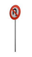 No U-Turn Sign Slanted View, Isolated on Transparent Background, PNG