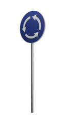 Roundabout Mandatory Direction Sign Slanted View, Isolated on Transparent Background, PNG