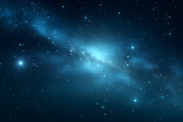 Naklejka premium Vast cosmic scene with swirling blue nebula and bright stars, perfect for themes of exploration and wonder in space.