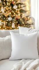 Cozy Living Room with Decorative Pillows and Christmas Tree Glow