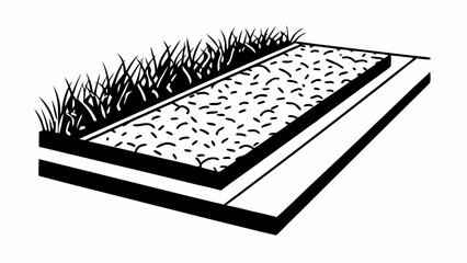 Illustration of a raised garden bed with grass and gravel in black and white style graphic created with generated ai