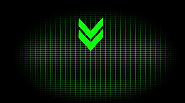 Neon down direction arrow icon animation on black background. Animated arrow icon pointing down .neon down arrow animation concept. 4k
