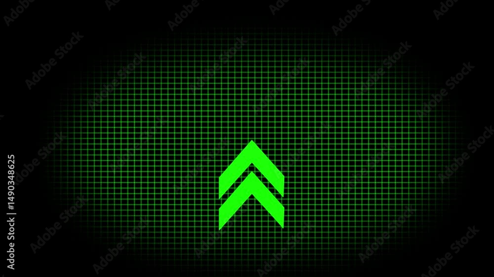 Aufkleber white swipe up pointing solid arrow icon. up direction animated arrow on black of glowing up green n