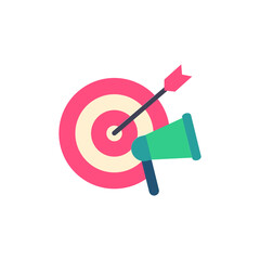 Precision Marketing Illustration Featuring Target, Arrow, and Megaphone with Transparent Backdrop