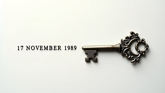 Clinking keys - gentle revolution symbol - 17 november 1989black and white background .
